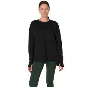 Sweaty Betty Black Cotton After Class Longline Pullover Sweatshirt